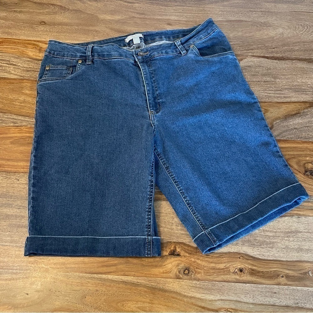 Woman Within Bermuda‎ Blue Denim Shorts 16W Blue Cuffed Stretch Summer Vacation
